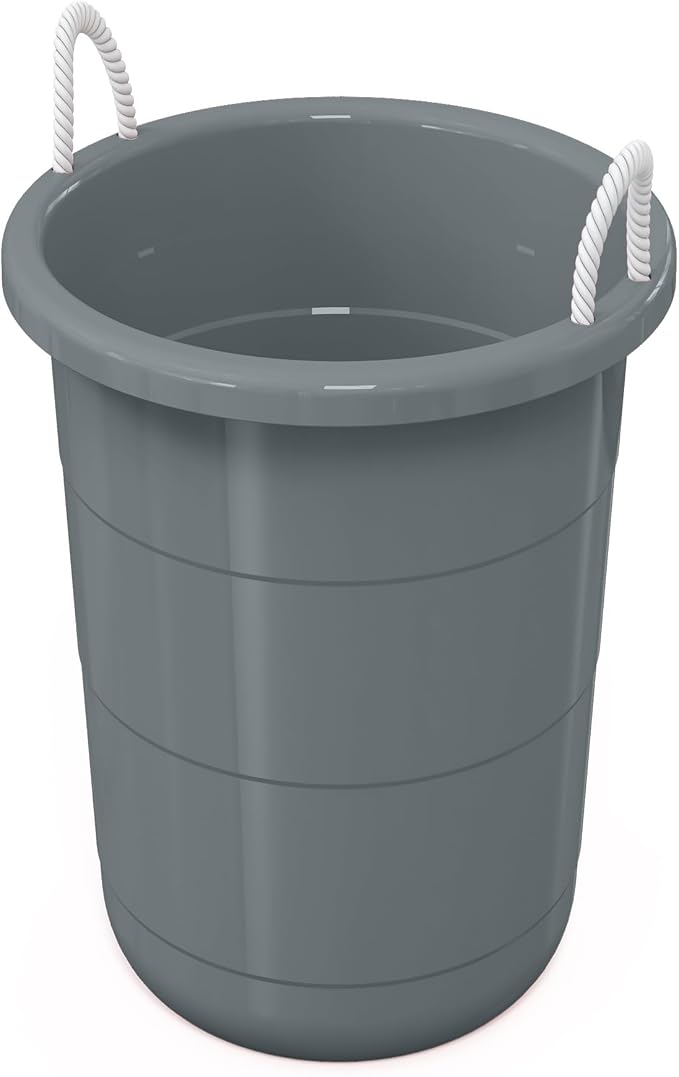 Life Story 8 Pack Open Storage Bucket, Round Plastic Container with Rope Handles, 17 Gallon, Gray