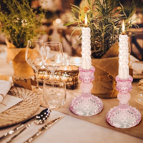 Glass Candle Holder, 2PCS Decorative Candle Sticks Pillar Candle Stand for Formal Events Wedding Party Table Centerpieces Home Decoration, Pink - Image 6