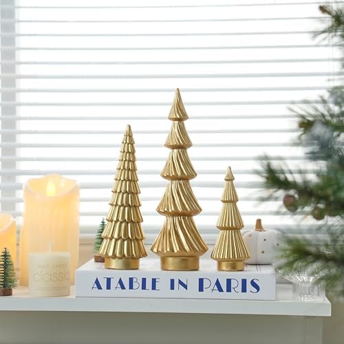 Gold Christmas Tree Decor, Small Resin Christmas Tree Figurines - Image 6