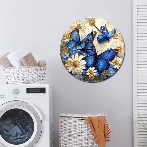 Butterflies Wildflower Wooden Silent Non-Ticking 10 Inch Round Clocks Battery Operated Analog for Living Room Kitchen Bedroom Bathroom Office Home School Decor