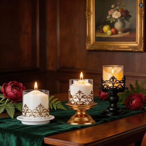 2 PCS Hurricane Candle Holder with Glass Sleeve, Gothic Metal Vintage Candle Holders, Large Table Centerpieces Candle Stand for Weddings and Events, White, S+S - Image 7