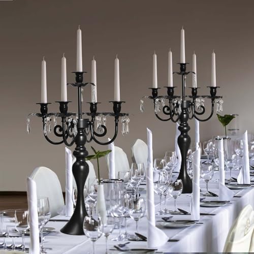 20''Tall Black Crystal Pendant Taper Candle Holders/Stylish Candle Stands/Candlesticks Holder/Candelabra for Home Decor, Weddings/Parties/Elegant Dining Table Centerpiece (1, Black) - Image 6