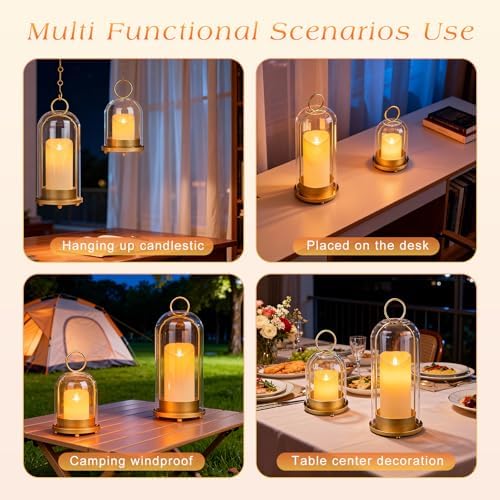 Fohil 5" & 4" Hurricane Glass Candle Holders, Set of 2 Metal Candle Holder with Handmade Sturdy Glass Dome, Candle Lantern for Pillar Candles, Plants, Table Centerpiece, Home Decor - Image 6