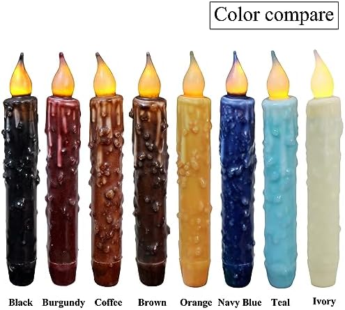 CVHOMEDECO. Real Wax Hand Dipped Battery Operated LED Timer Taper Candles Rustic Primitive Flameless Lights Décor, 6-3/4 Inch, Matt Black, 6 PCS in a Package - Image 7