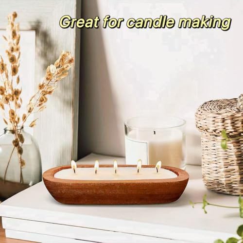 5 Pack 9.7in Dough Bowls for Candle Making Rustic Wooden Bowl Lightweight Candle Holder Empty Decorative Bowl (wicks included) - Image 6