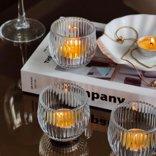 Gurfuy Clear Glass Votive Candle Holders 6 Set - Tealight Candle Holder for Festival Wedding Propose Parties Holiday Table Centerpiece Shelf Decoration Fall Home Decor Stripes - Image 6
