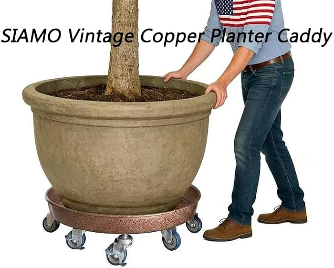 SIAMO 18" Heavy Duty Plant Caddy (470lbs Capacity)-Lockable Non-Scratch Swivel Casters Rolling Plant Stand Dolly Saucer for Large Ceramic Planters Concrete Pots& Heavy Trees Copper,1-Pack