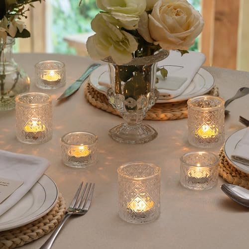 36 Pack Clear Glass Tealight Candle Holders for Wedding Centerpieces - Diamond Facet Votive Holders for Bridal Shower, Reception Tables, Event Decor - Bulk Tea Light Holders Set - Image 6
