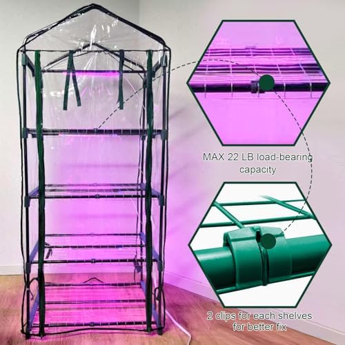 Mini Green House with Grow Light, 4-Tier Shelf, Portable Plastic Greenhouses with Heavy Duty Transparent PVC with Plant Growing Lights - Image 7
