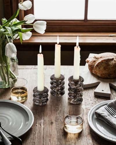 Vixdonos Marble Candle Holder Set of 3 Taper Candle Candlestick Mantle Candle Stand for Home Decor,Wedding,Party and Table Centerpieces(Brown) - Image 7