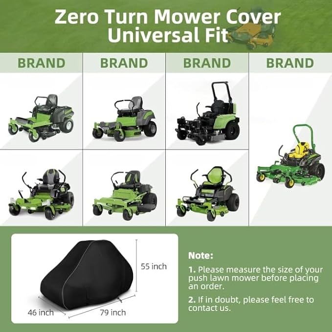 Lawn Mower Cover, 600D Waterproof Zero Turn Mower Cover, Outdoor Universal Zero Lawnmower Cover with Reflective Strip (79×46×55 Inch/Black)