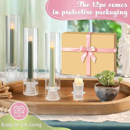12 Pack Glass Hurricane Candle Holders 12" Open Ended Candlestick Tubes - Image 7