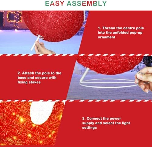 3 Pcs Outdoor Christmas Ornaments, Lighted Pop-Up Holiday Ball Decoration with 240 LED Lights, 8 Light Functions, Lighted Collapsible Christmas Outdoor Decorations for Yard, Patio, Home - Image 5