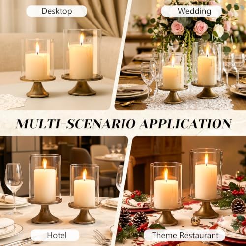 2 Pcs Hurricane Glass Candle Holders Set with Glass Dome & Metal Base - Image 7
