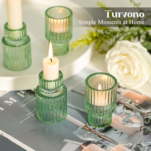 12 Pack Green Glass Taper Candle Holders for Christmas Centerpieces - Image 6
