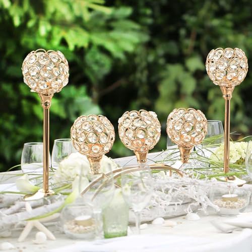Crystal Tealight Candle Holder Centerpiece Home Decorative Candlestick Holder Elegant Table Centerpiece Home Decor Wedding Party Anniversary (Gold, Set of 3) - Image 6