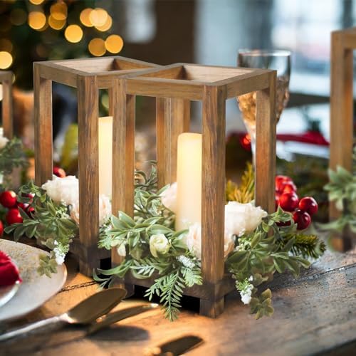 4 Pcs Wooden Lanterns Wedding Centerpiece for Tables, Farmhouse Candle Lantern, Perfect Centerpiece Table Decorations, Candle Holder Decorative for Wedding Party, Table Valentine Decor - Image 7