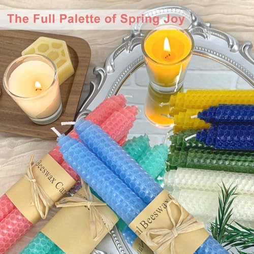 Lacaser Natural Beeswax Taper Candles Bulk Set,9" Long Candlesticks, Dripless & Unscented, 4 Hour Burn Time, Pastel Taper Candles, 14 Pack - Image 5