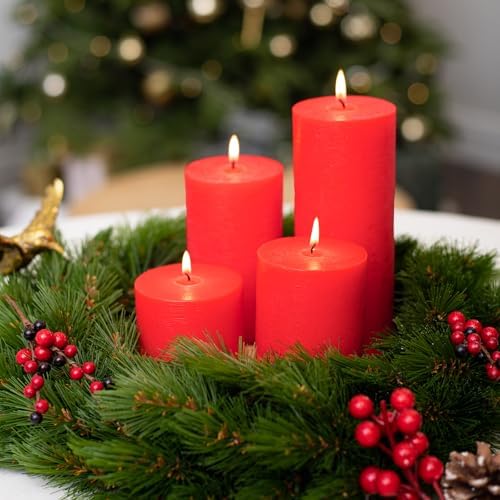 CANDWAX 3x3 Inch Red Pillar Candles Set of 3 - Unscented Smokeless Dripless Rustic Pillars - Perfect for Weddings, Centerpieces, Home Décor - Red Candles - Image 6
