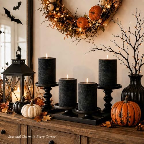 Black Unscented Pillar Candles 4 Pack, 2.8 x 4 Inch Rustic Soy Wax Candles, - Image 7