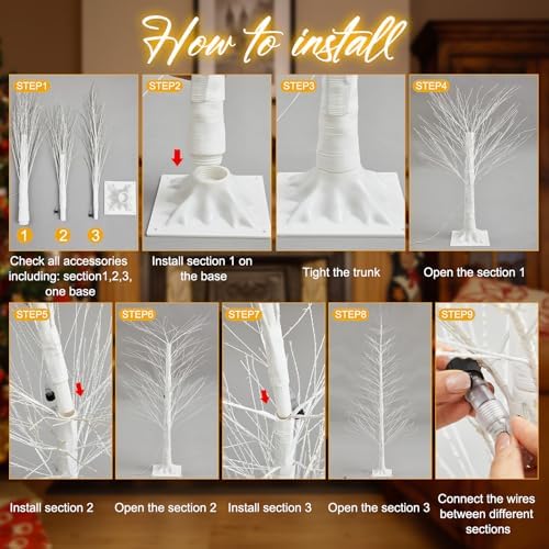 Rossesay 1 Pack 7ft-1500led Christmas Lighted Birch Tree Warm White Lights - Image 6