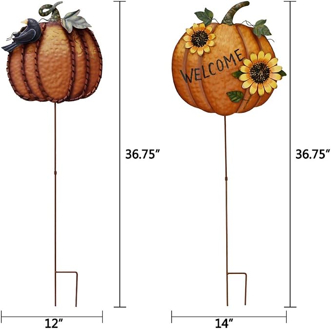 Metal Pumpkin Garden Stakes Welcome Sign Decorative Yard Sign Fall Decor | Autumn Pumpkin Decoration for Harvest Thanksgiving Halloween