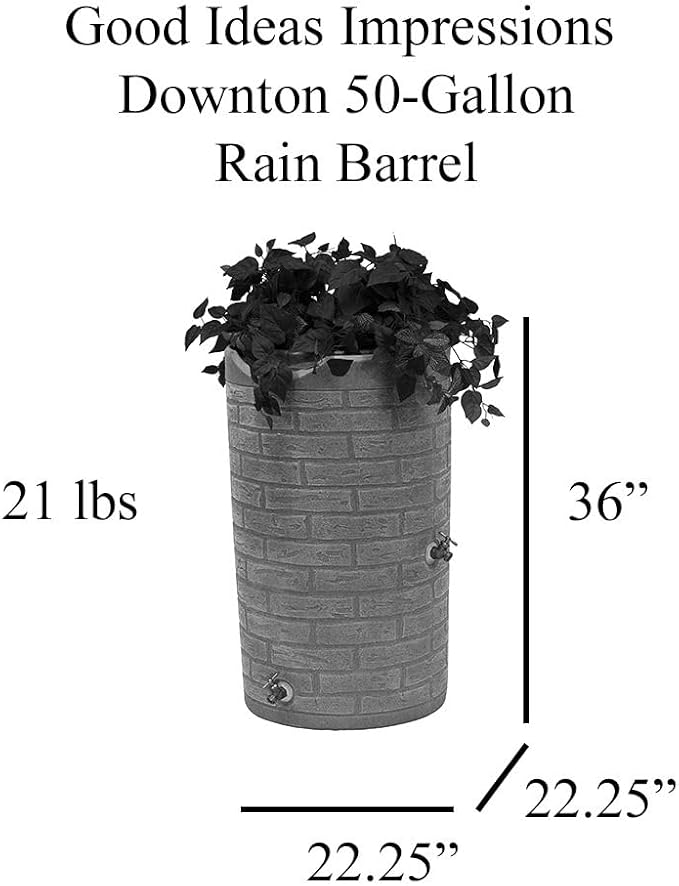 Good Ideas IMP-D50-DR-LIG Impressions Darkened Ribs Downton Rain Saver Barrel, 50 Gallon, Light Granite