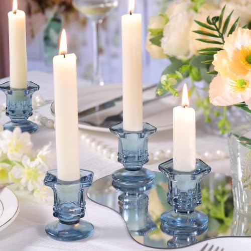 Lanttu 12 Pcs Blue Candlestick Holders Bulk, Glass Candle Holders Set - Image 6
