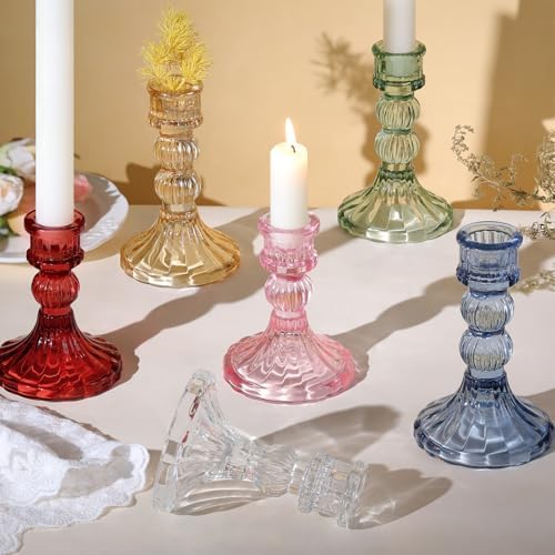 DARJEN 6Pcs Clear Candlestick Holders Set - 4" H & 5" H Striped Taper Candle Holders Bulk, Glass Candle Holders for Wedding, Festival, Party, Table Centerpiece, Gifts - Image 6