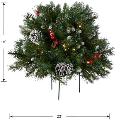 National Tree Company 18in Pre-Lit Frosted Berry Christmas Urn Filler - Image 6