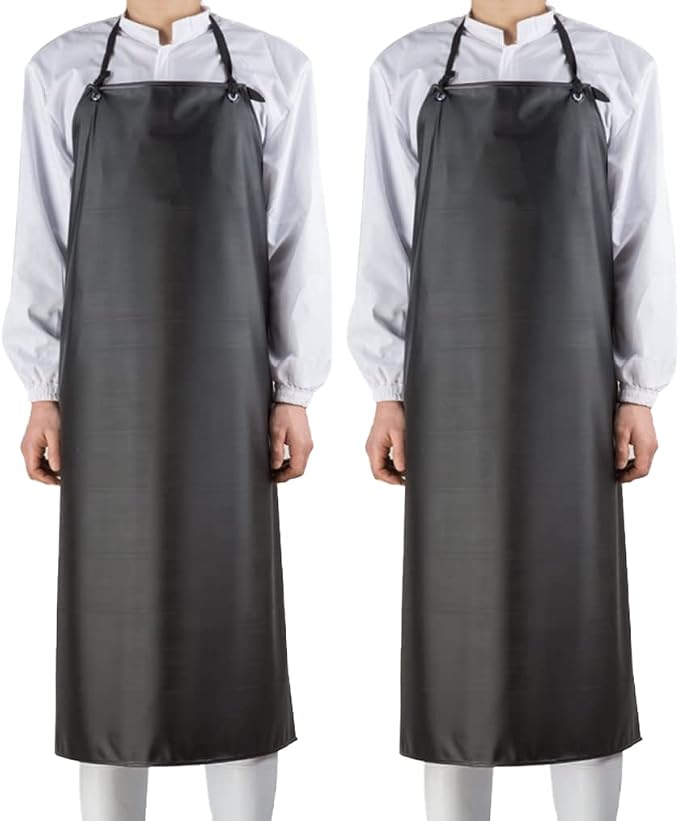 Chemical Resistant Vinyl Apron - Black Plus Size Unisex PVC Aprons for Dishwashing,Dog Grooming,Fish Cleaning,Lab Work(2 Pack)
