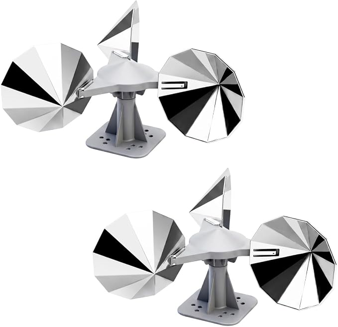 2 Pack Bird Scare Reflective Device with ABS Base for Outside | 3 Polygonal Double-Sided Chrome Blades, Outdoor Bird Reflectors for Pigeons Woodpeckers and Sparrows for Roof Garden Boat
