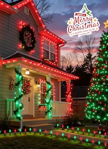 Brightown C9 Christmas Lights Outdoor, 25.7 Ft Strawberry C9 Pathway Lights with 20 LED Bulbs and Stakes, Christmas Decorations Outside Walkway Sidewalk Holiday, Red and Green - Image 7