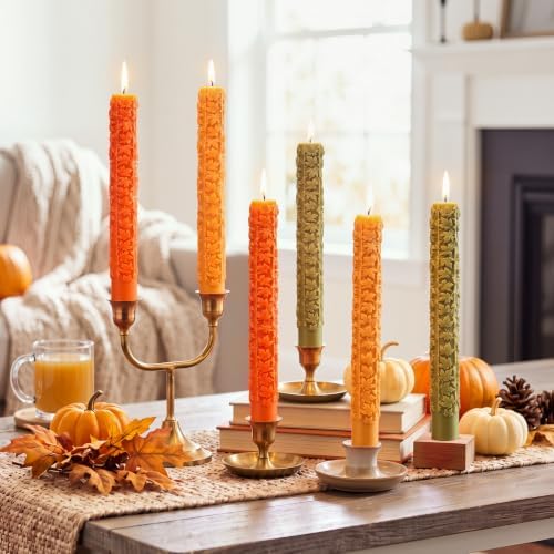Conelist 6 Pcs Fall 3D Maple Leaf Taper Candles 8.5 Inch Autumn Colorful Decorative Scented Candles Fall Home Table Centerpiece Decorations for Thanksgiving Harvest Halloween Party Decor (3 Colors) - Image 6