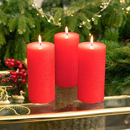 CANDWAX Assorted 3x3, 3x4, 3x8 Inch Red Pillar Candles Set of 3 - Smokeless Dripless Red Pillars - Perfect for Home Decor, Dinner Table Centerpieces, Party Decorations - Unscented Candles - Image 6