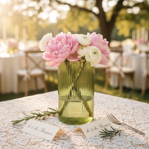 Glass Cylinder Bud vases for Centerpieces, 6 Inches Clear Ribbed Glass Vases Bulk for Wedding Table Decor, Loral Vase Bulk Flower vases, Tall Hurricane Candle Holder for Table Shelf, Party (Green) - Image 6