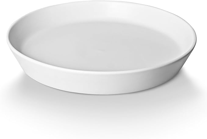 Ceramic Plant Saucer Tray 10 11 12 Inch White, 11.3" OD x9.7 ID x1.8 Deep| Round Sturdy Heavy Duty Glazed Bevel Planter Drip Flower pots with Catch Basin for Indoor Outdoor Plants