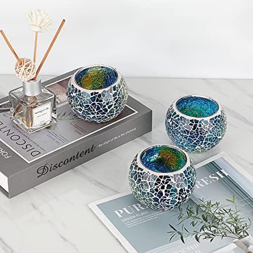OwnMy 3PCS Mosaic Glass Tea Light Holders Round Bowl Votive Candle Holders - Image 7