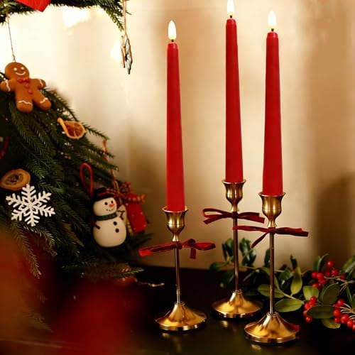 Red Flameless Taper Candles LED Candlesticks with Remote Set of 4 - Image 7
