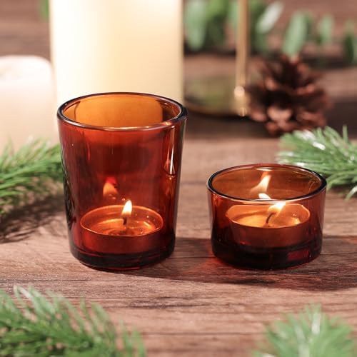 36pcs Assorted Amber Votive Candle Holders for Fall Decor, Amber Glass Candle Holder for Wedding Table Centerpiece, Tealight Candle Holder for Party, Thankgiving and Christmas Decorations - Image 7