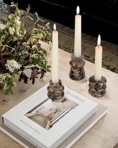Vixdonos Marble Candle Holder Set of 3 Taper Candle Candlestick Mantle Candle Stand for Home Decor,Wedding,Party and Table Centerpieces(Brown) - Image 7