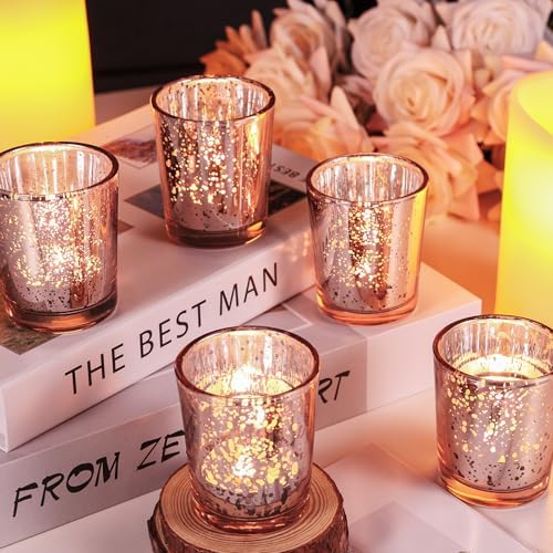 UPBUD Votive Candle Holders Set of 24, Speckled Mercury Rose Gold - Image 6