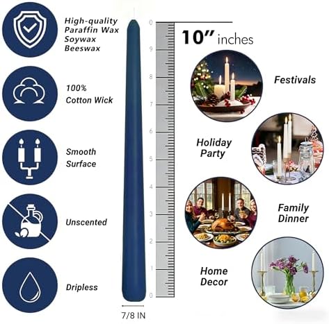 Navy Blue Taper Candles for Home Decoration, 20 Pack 10 Inch Unscented Dripless Candlesticks for Dinner Party - Image 7