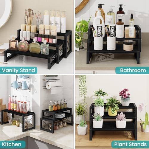 ELITEROO Black 3-Tier Wooden Cupcake and Dessert Display Stand, Multi-Tier Riser for Cupcakes, Food, Perfume, Makeup, Dolls, Collectibles, and Market Vendor Retail Shelf Organizer - Image 6
