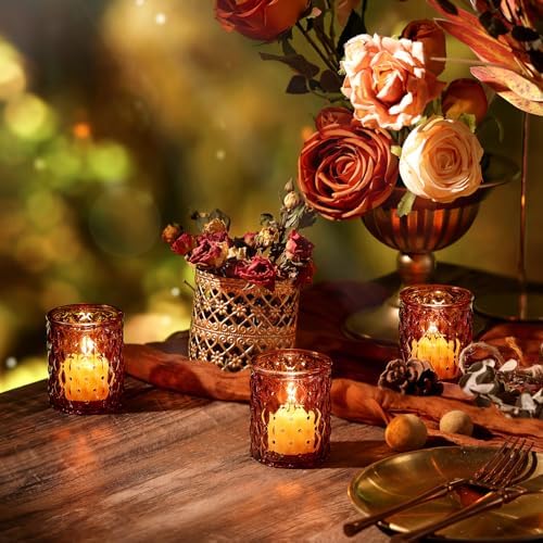 36 Pack Vintage Amber Votive Candle Holders, Glass Tealight Candle Holders - Image 6