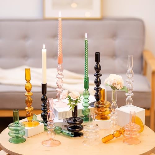 Glasseam Pink Tapered Candlestick Holders 3Pcs Glass Taper for Table Decor - Image 6