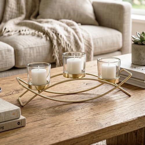 Seraphic Iron Arch Table Centerpiece Decorations Long Candle Holder for Weddings, Patio, Kitchen, Dining Room, and Coffee Tables, Gold, Clear Chunky 3 Cups - Image 5