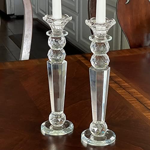 Allgala Set of 2 Crystal Candlestick Reverse Tapered Shaped Pillar and Hand Crafted Ball Candlesticks-11-HD89153-Home Decorative Candle Holders for Wedding, Dining, Party, Gift - Image 3