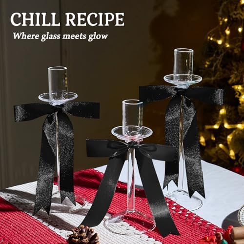 CHILL RECIPE Bow Candle Holder Glass Taper Candlestick Holders with Built-in Candle Drip Protectors Bows Decor for Table Centerpiece Wedding Party Halloween(Black) - Image 7
