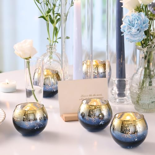 Volens Navy Votive Candle Holders Set of 12, Round Mercury Glass Votives - Image 6